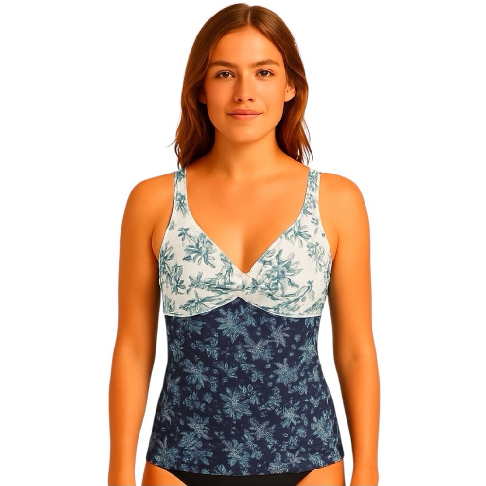 Lands' End Women's Blue Floral Tankini Swim Top Size 8